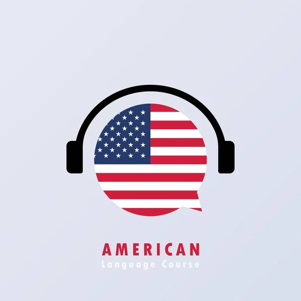 Banner Del Curso Idioma Americano Aprender Lengua Extranjera Concepto Creativo — Vector de stock