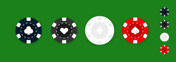 Conjunto Fichas Casino Iconos Juego Póker Casino Monedas Chip Fondo — Vector de stock