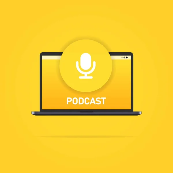 Podcast Medya Eğlence Haberler Radyo Televizyon Yayını Podcast Dizüstü Bilgisayar — Stok Vektör