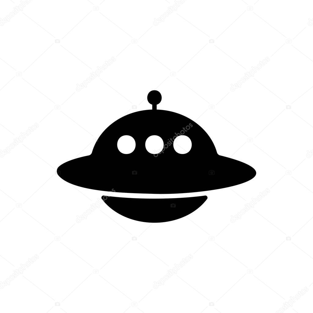 UFO icon in black. Spaceship sign. Alien concept. Vector EPS 10. Isolated on white background.