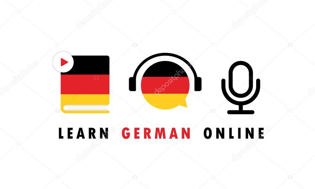 Learn Germany online banner. Video course, distance education, web seminar. Vector EPS 10. Isolated on white background.