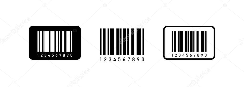Set of barcode icons. QR code symbol. Bar code icon. Vector EPS 10. Isolated on background