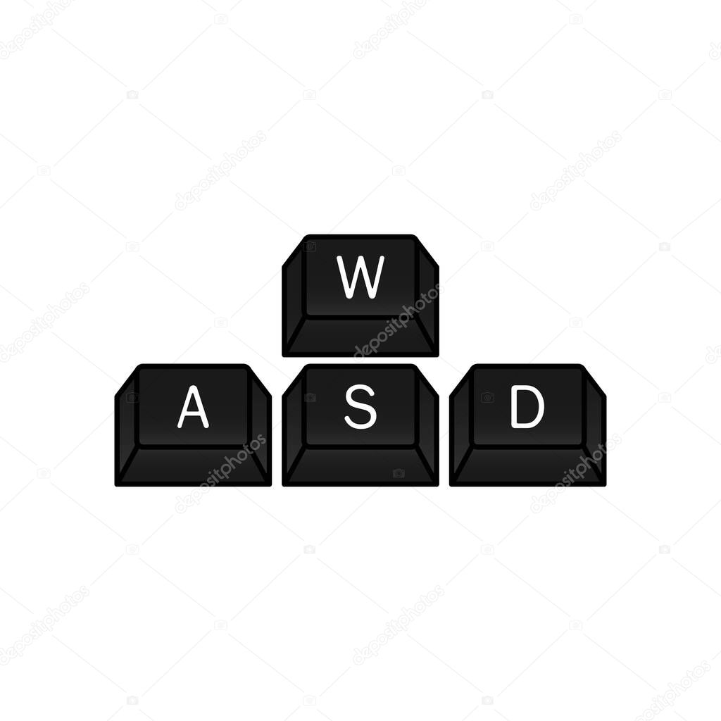 Computer gamer keyboard, WASD keys. WASD keys, game control keyboard buttons. Gaming and cybersport symbol. Vector EPS 10. Isolated on white background.