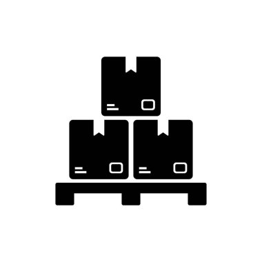 Yığınla istiflenmiş karton kutu. Teslimat simgeleri. Yığınla mühürlü eşya karton kutu. Vektör illüstrasyonu beyaz arkaplanda izole edildi.