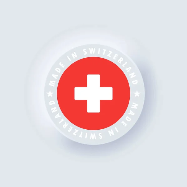 Сделано Швейцарии Швейцарский Швейцарская Эмблема Этикетка Знак Кнопка Значок Стиле — стоковый вектор