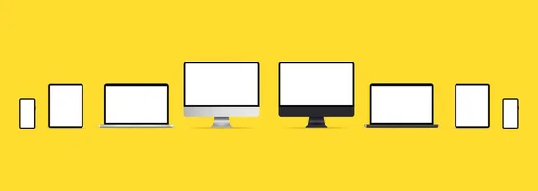 Conjunto Dispositivos Tecnología Con Pantalla Vacía Conjunto Realista Monitor Portátil — Vector de stock