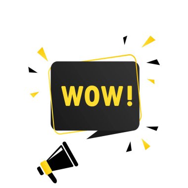 Vay canına, konuşma balonu pankartlı megafon. Hoparlör. İş, pazarlama ve reklam için kullanılabilir. Vektör EPS 10. Beyaz arkaplanda izole.