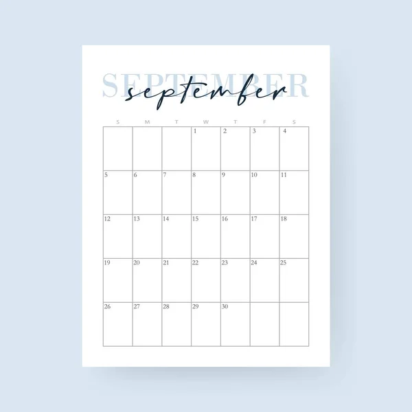 September Month 2021 Calendar Layout 2021 Years Week Starts Sunday — Vetor de Stock