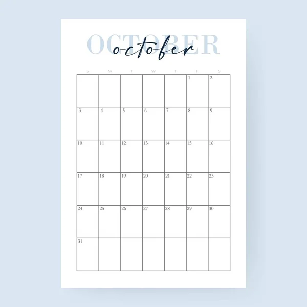 October Month 2021 Calendar Layout 2021 Years Week Starts Sunday — Stock vektor