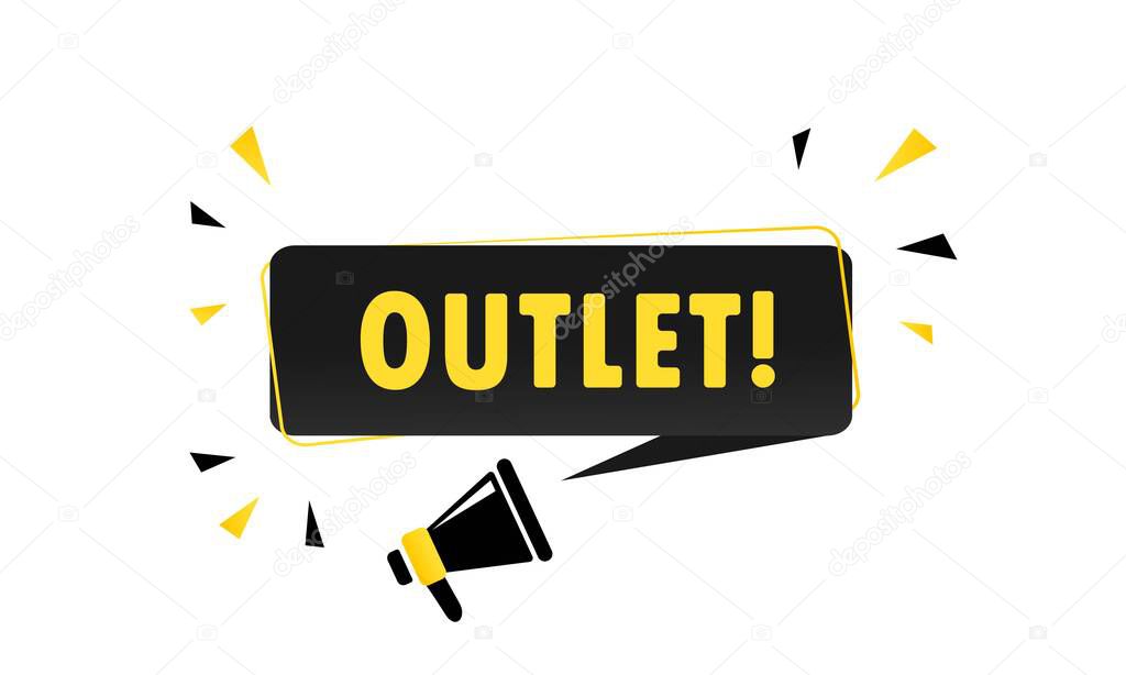 Megaphone with Outlet speech bubble banner. Loudspeaker. Can be used for business, marketing and advertising. Vector EPS 10. Isolated on white background.