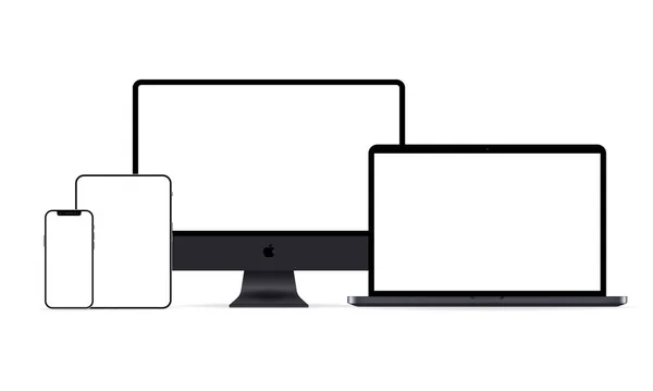 Wyświetlacz Mac Macbook Ipad Ikona Telefonu Neumorficzny Biały Interfejs Użytkownika — Wektor stockowy