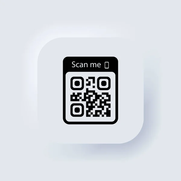 Akıllı telefon simgesi için QR kodu. Ödeme için QR kodu. Beni akıllı telefon simgesi ile tara. Neumorfik UI UX beyaz kullanıcı arayüzü web düğmesi. Neumorfizm. Vektör EPS 10.