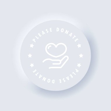 Lütfen ikon bağışlayın. Vektör. Hayırseverlik. Merhamet simgesi. Kalp bakımı ikonları. Neumorfik. Neumorfizm. Vektör EPS 10