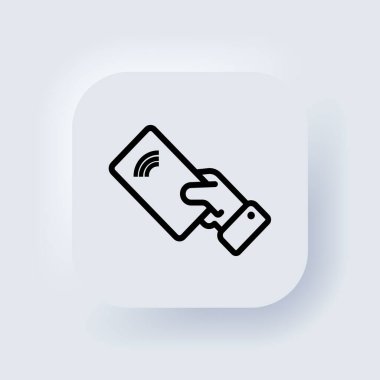 Temassız ödeme ikonu. Kablosuz ödeme. NFC simgesi. Kredi kartıyla. Neumorfik UI UX beyaz kullanıcı arayüzü web düğmesi. Neumorfizm. Vektör illüstrasyonu