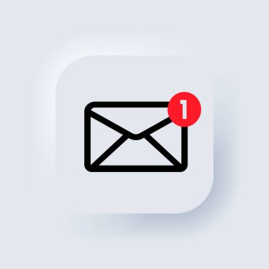 SMS simgesi. Diyalog, sohbet, yeni mesaj. Yeni gmail, e-posta. İletişim konsepti. Neumorfik UI UX beyaz kullanıcı arayüzü web düğmesi. Neumorfizm. Vektör.
