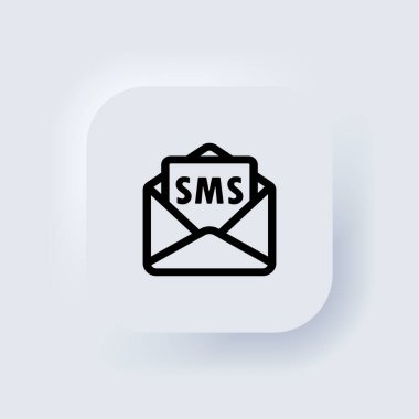 SMS simgesi. Diyalog, sohbet, yeni mesaj. Zarfı aç. Neumorfik UI UX beyaz kullanıcı arayüzü web düğmesi. Neumorfizm. Vektör.