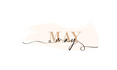 Merhaba May kartı. Bir satır. May 'in mesajlı posteri. Vektör EPS 10. Beyaz arkaplanda izole