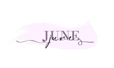 Merhaba June kartı. Bir satır. İçinde Haziran 'ın mesajı olan bir poster. Vektör EPS 10. Beyaz arkaplanda izole