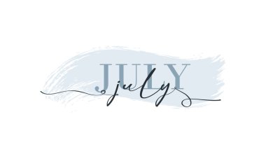 Merhaba Temmuz kartı. Bir satır. Temmuz 'da içinde yazı olan bir poster. Vektör EPS 10. Beyaz arkaplanda izole