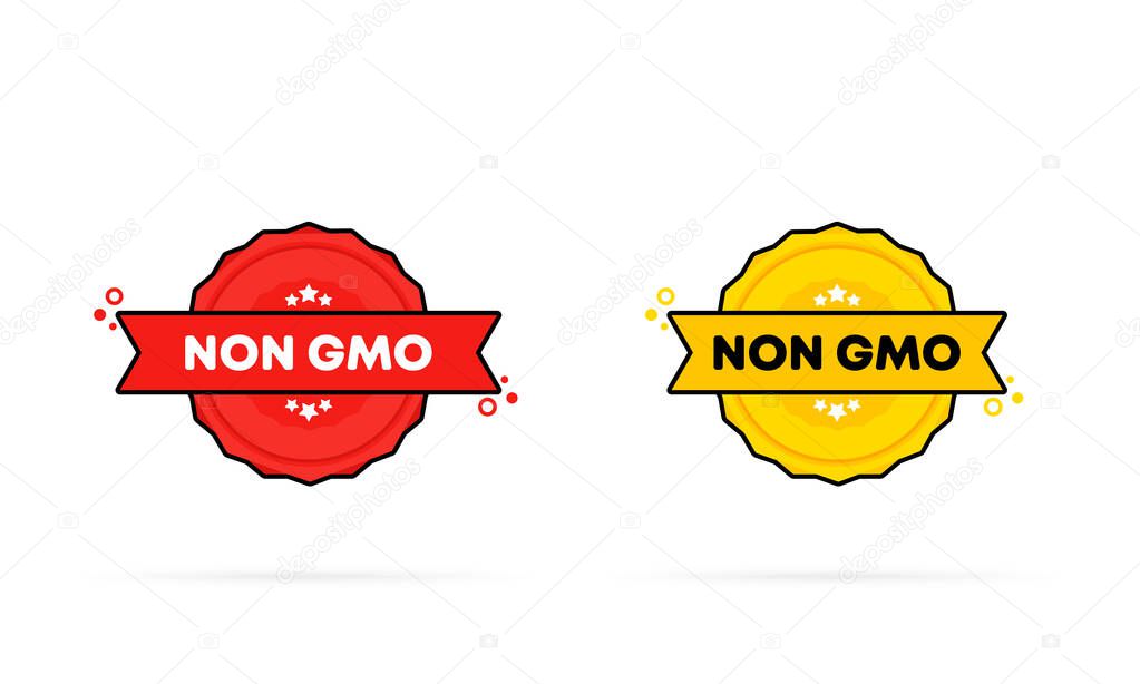 Non gmo stamp set. Vector. Non gmo badge icon. Certified badge logo. Stamp Template. Label, Sticker, Icons. Gmo free natural product. Vector EPS 10. Isolated on white background.