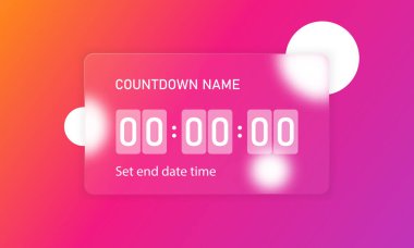 Glassmorphism style. Countdown timer counter icon. Remaining countdown concept. Realistic glass morphism effect with set of transparent glass plates. Vector illustration. clipart