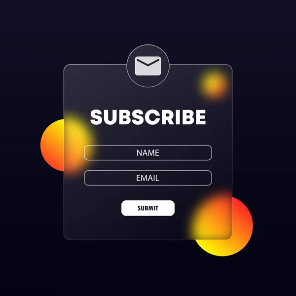 Glassmorphismus Mail Abonnieren Online Newsletter Vorlage Mit Postfach Und Senden — Stockvektor