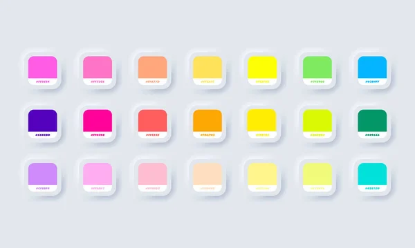Neonfarbene Farbpalette Vektor Katalog Muster Neon Rgb Hex Farbkatalog Neumorphic — Stockvektor