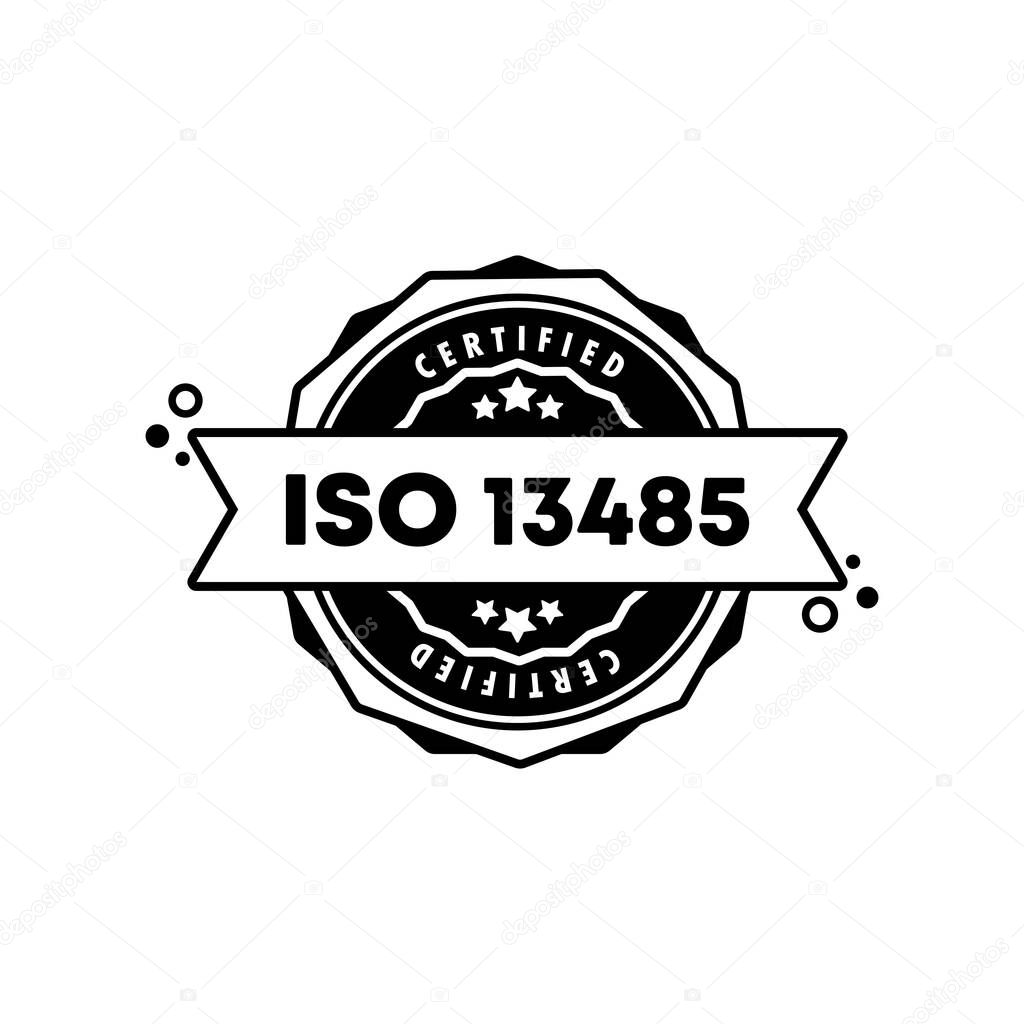 ISO 13485 stamp. Vector. ISO 13485 badge icon. Certified badge logo. Stamp Template. Label, Sticker, Icons. Vector EPS 10. Isolated on white background.