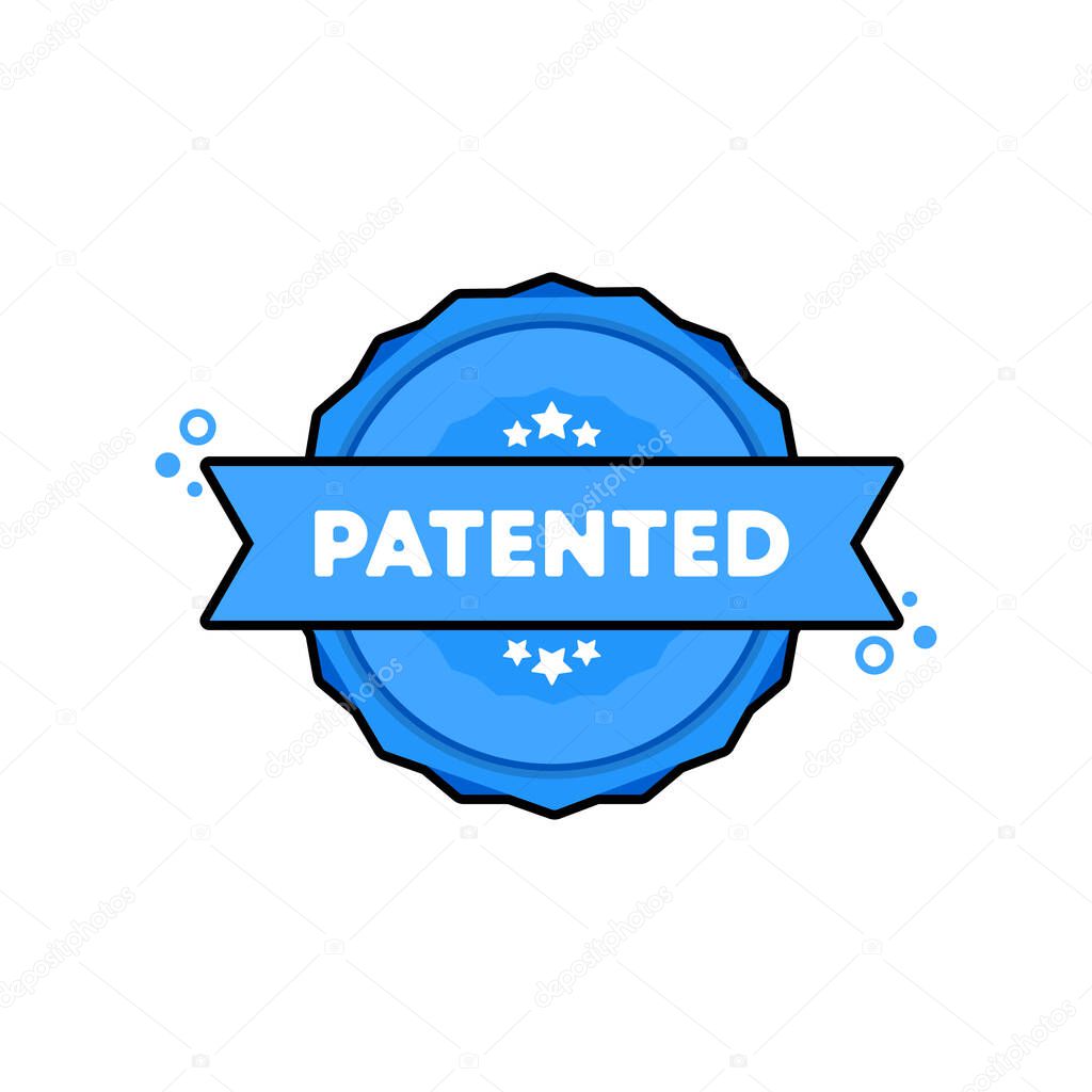 Patented stamp. Vector. Patented badge icon. Certified badge logo. Stamp Template. Label, Sticker, Icons. Vector EPS 10. Isolated on white background.