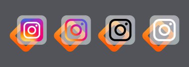 Instagram simgeleri kümesi. Sosyal medya simgeleri. Glasmorfizm tarzı. Gerçekçi Instagram uygulaması seti. UI UX kullanıcı arayüzü. Logo. Vektör. Zaporizhzhia, Ukrayna - 24 Temmuz 2021