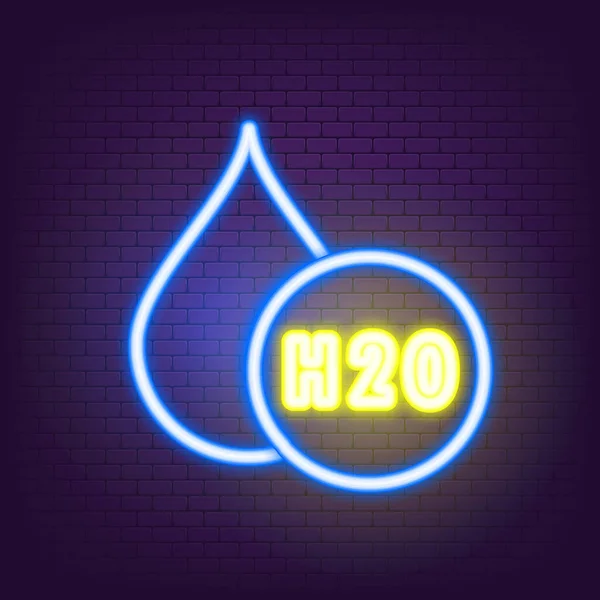 H2O Neon Pictogram Waterdruppel Pictogram Logo Chemische Formule H2O Vector — Stockvector