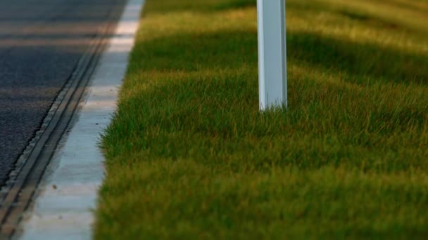 Weg Zomer Zonnig Weer Helder Langs Weg Zijn Spoorstaafjes Witte — Stockvideo