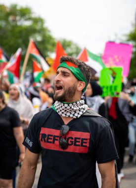 Filistin 'in Queens' teki (Sunnyside) yürüyüşü, Filistinliler ve İsrailliler arasında Gazze 'de devam eden olaylar ve ateşkes ışığında gerçekleşti. Fotoğraf 05 / 22 / 2021