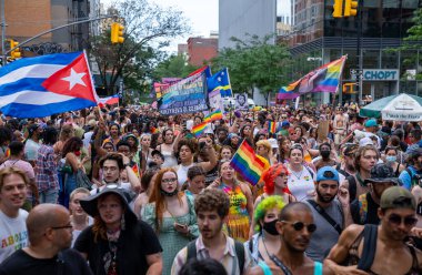 Stonewall Onur Yürüyüşü 27 Haziran 2021 'de Aşağı Manhattan, New York' ta çekildi.