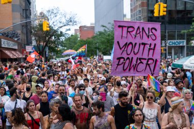 Stonewall Onur Yürüyüşü 27 Haziran 2021 'de Aşağı Manhattan, New York' ta çekildi.