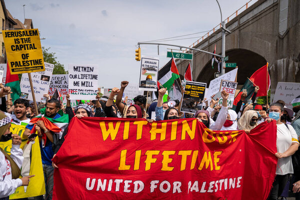 Palestinian march in Queens (Sunnyside) in light of the ongoing escalating events and ceasefire taking place in Gaza between Palestinians and Israelis. Photographed 05/22/2021