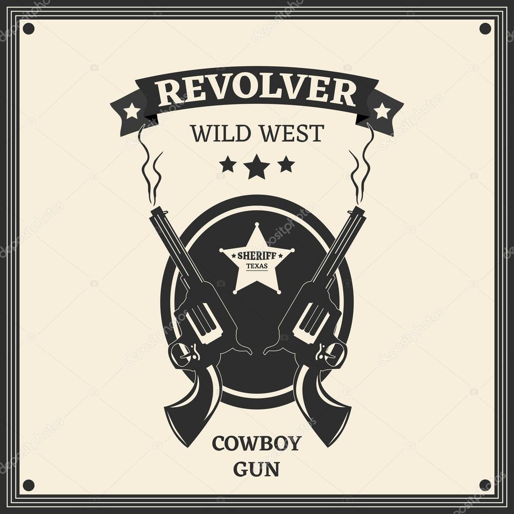 Vector logo engraving western revolvers. Vintage style
