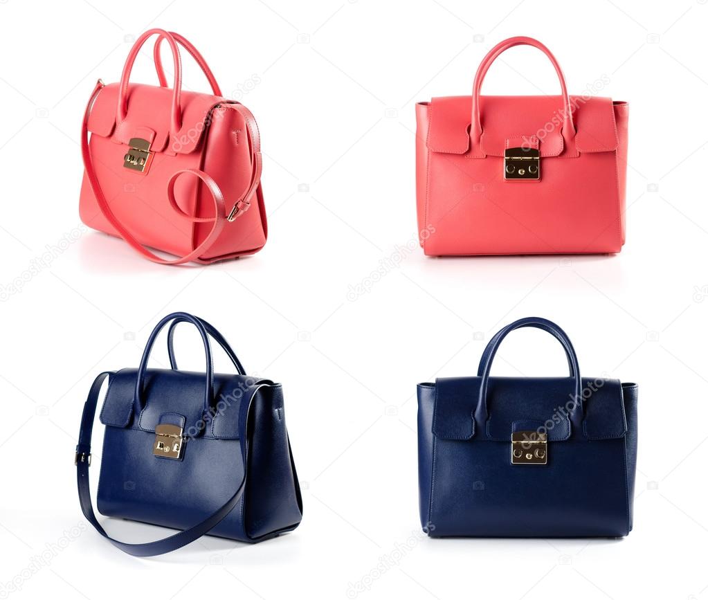 isolated women leather handbags