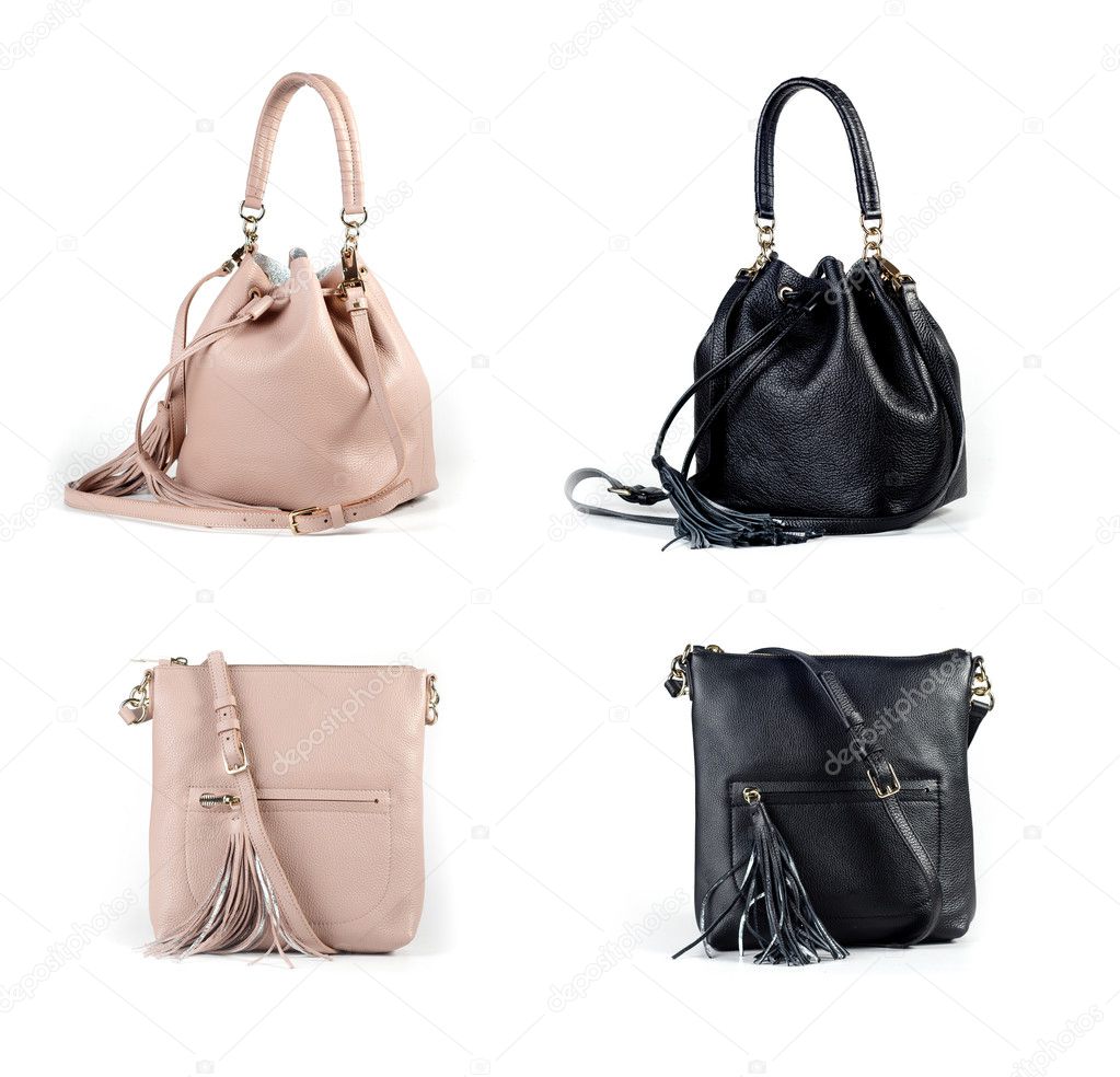 isolated women leather handbags