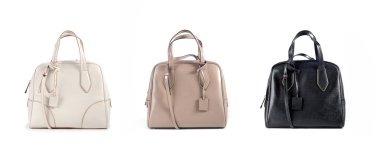 kadınlar üzerinde beyaz izole çanta deri