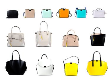 kadınlar üzerinde beyaz izole çanta deri