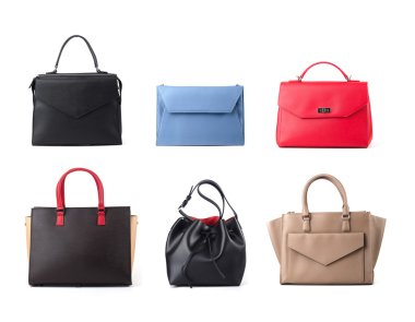 renk kadın deri çanta grup izole beyaz arka plan üzerinde