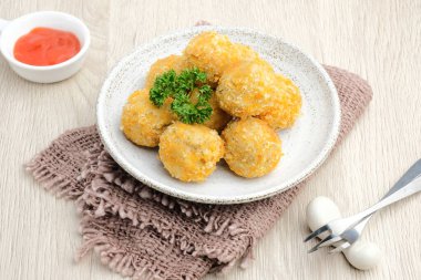Undan, peynirden ve mozzarella dolu ekmek kırıntılarıyla kaplı sütten yapılan nefis ev yapımı acı balen. Seçici odak resmi.