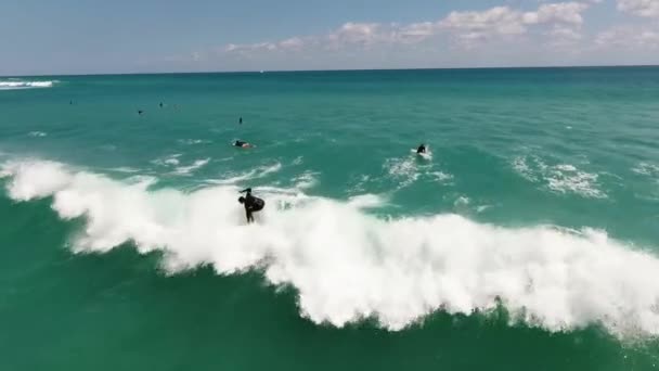 Uma pessoa montando uma onda no oceano — Vídeo de Stock