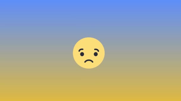 Прыжок грустного смайлика в социальных сетях, плачущего за синим фоном — стоковое видео