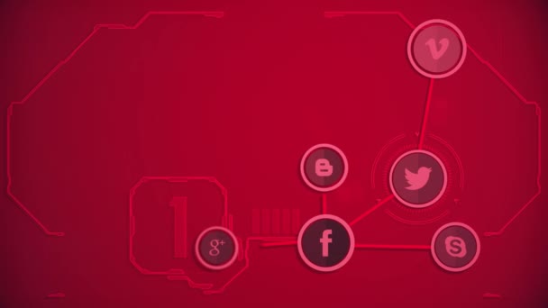 Una animación de iconos de tecnología conectada giratoria roja estática — Vídeo de stock