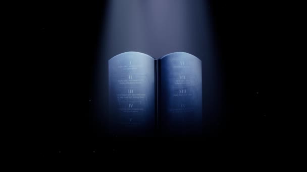 A Stone tablets of Ten Commandments under blue light — Stock Video