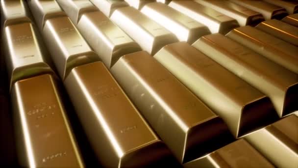 A Shot of gold bars in rows panning left — Vídeo de stock