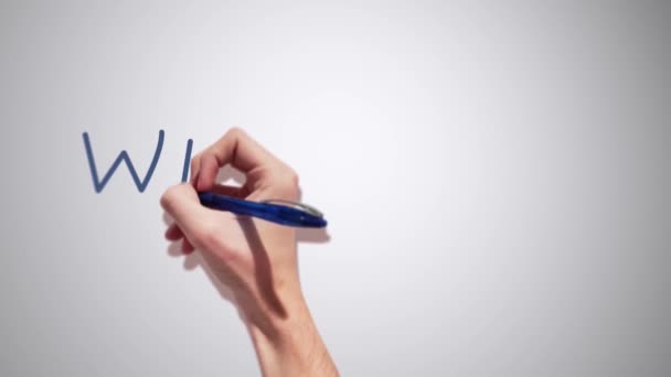 A Realistic 2D had writing Welcome with a pen on a white background — Stok Video