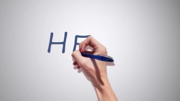 A Realistic 2D had writing Help with a pen on a white background — Stock Video